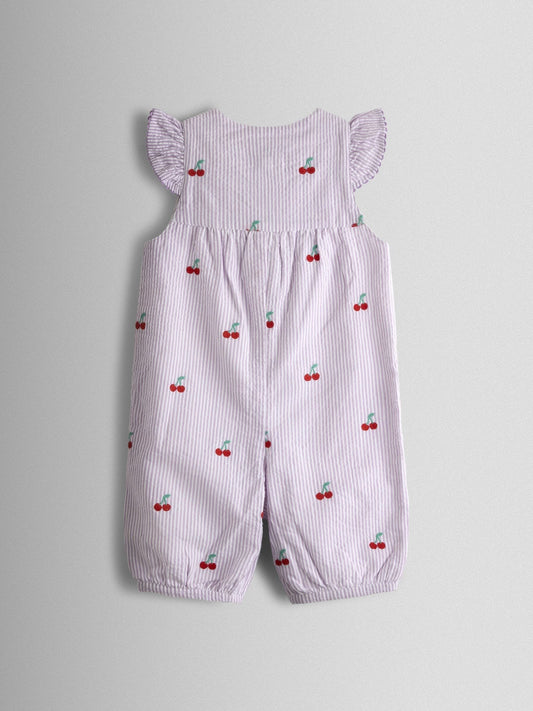 JoJo Maman Bébé Purple Cherry Button Front Embroidered Romper image 2