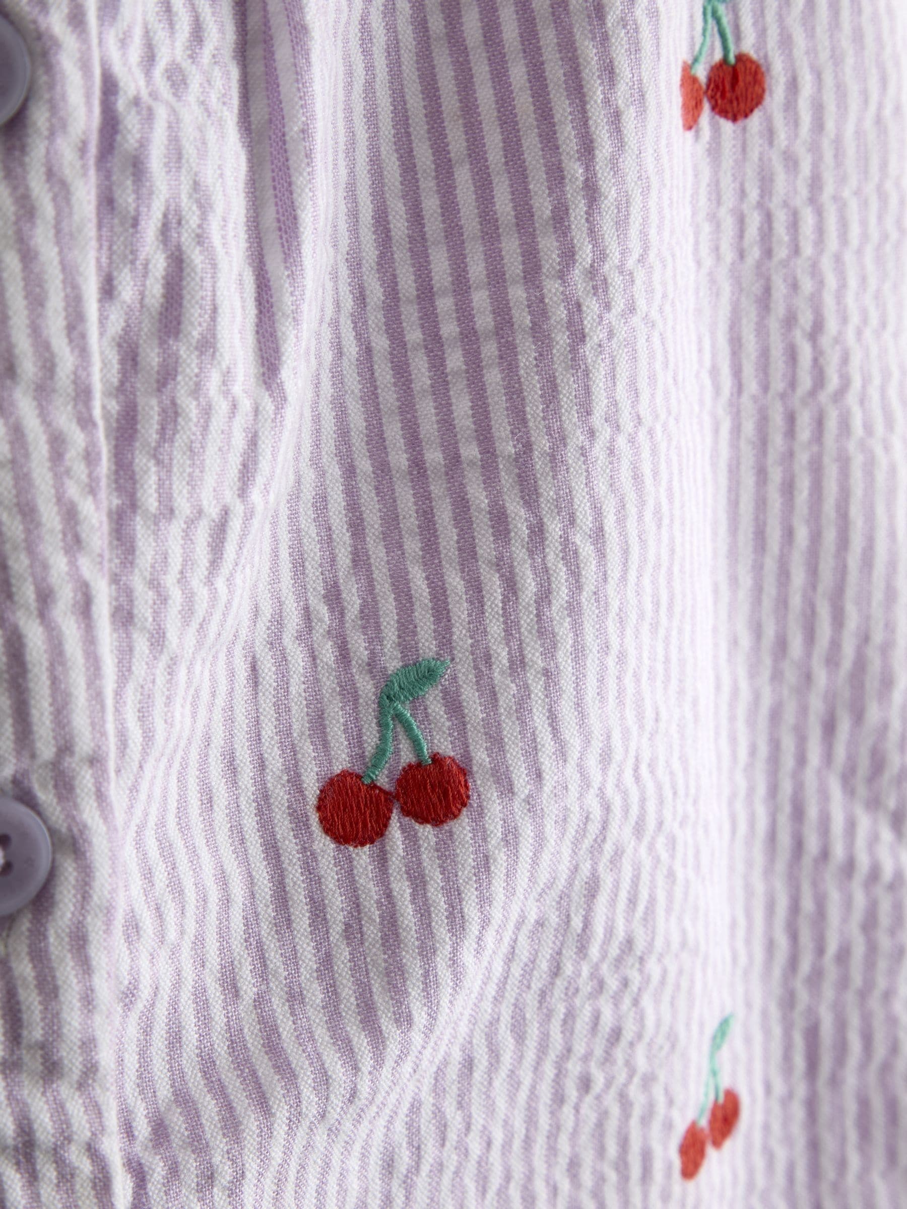 JoJo Maman Bébé Purple Cherry Button Front Embroidered Romper image 3