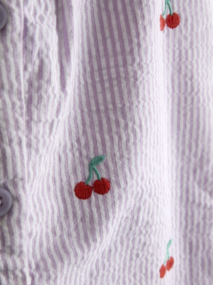 JoJo Maman Bébé Purple Cherry Button Front Embroidered Romper image 3