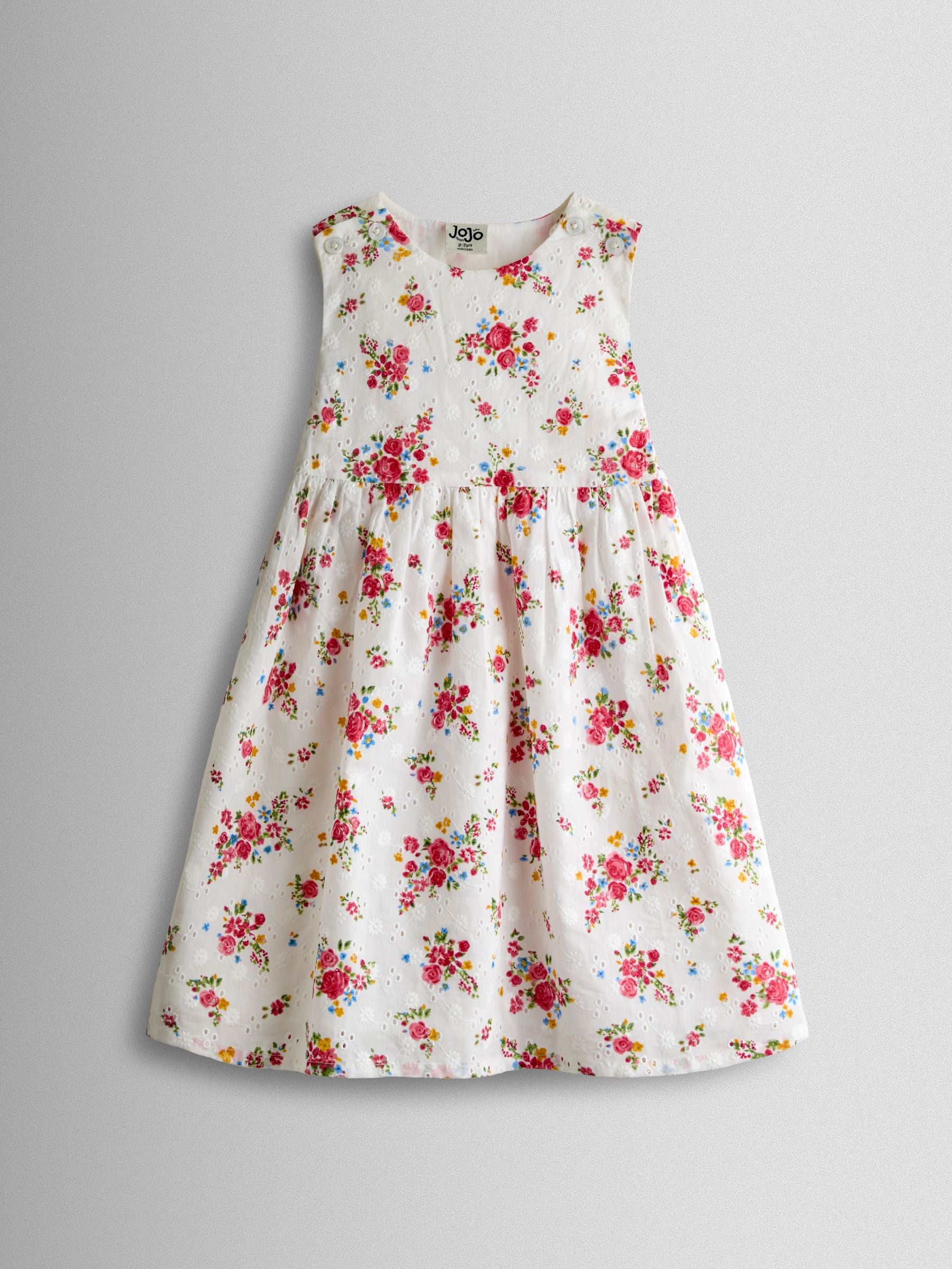 JoJo Maman Bébé White Broderie Roses Heart Cut Out Sundress image 1