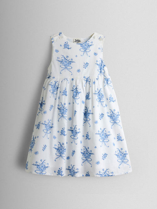 JoJo Maman Bébé Blue Bows & Flowers Heart Cut Out Sun Dress image 1