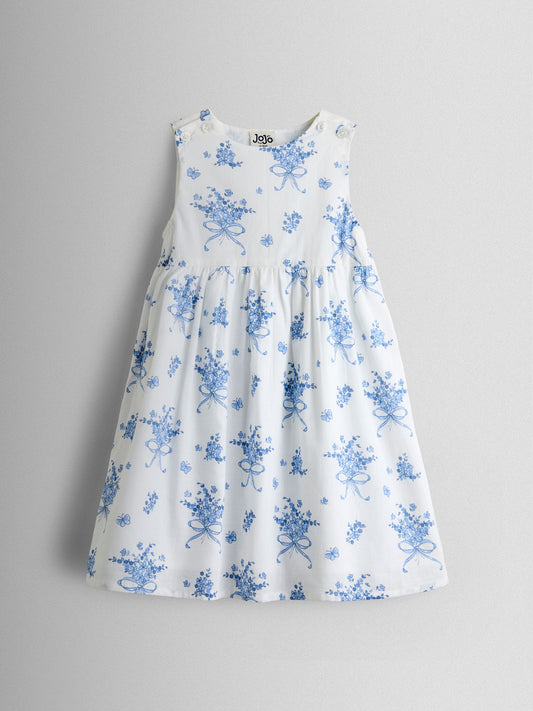 JoJo Maman Bébé Blue Bows & Flowers Heart Cut Out Sun Dress image 1