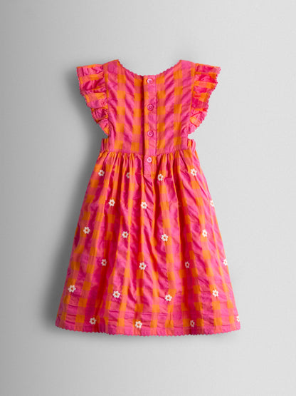 JoJo Maman Bébé Bright Pink Daisy Frill Shoulder Embroidered Dress image 4