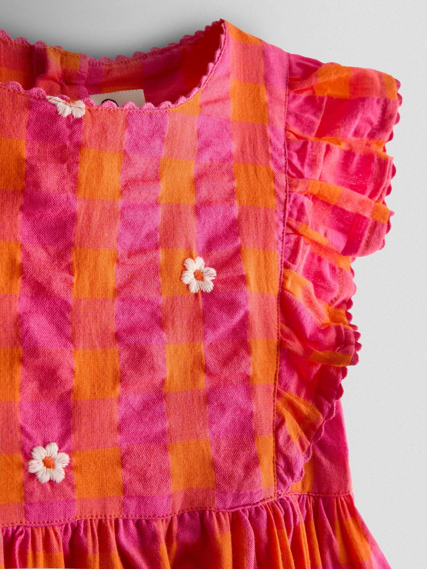JoJo Maman Bébé Bright Pink Daisy Frill Shoulder Embroidered Dress image 5