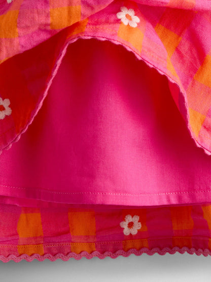 JoJo Maman Bébé Bright Pink Daisy Frill Shoulder Embroidered Dress image 6