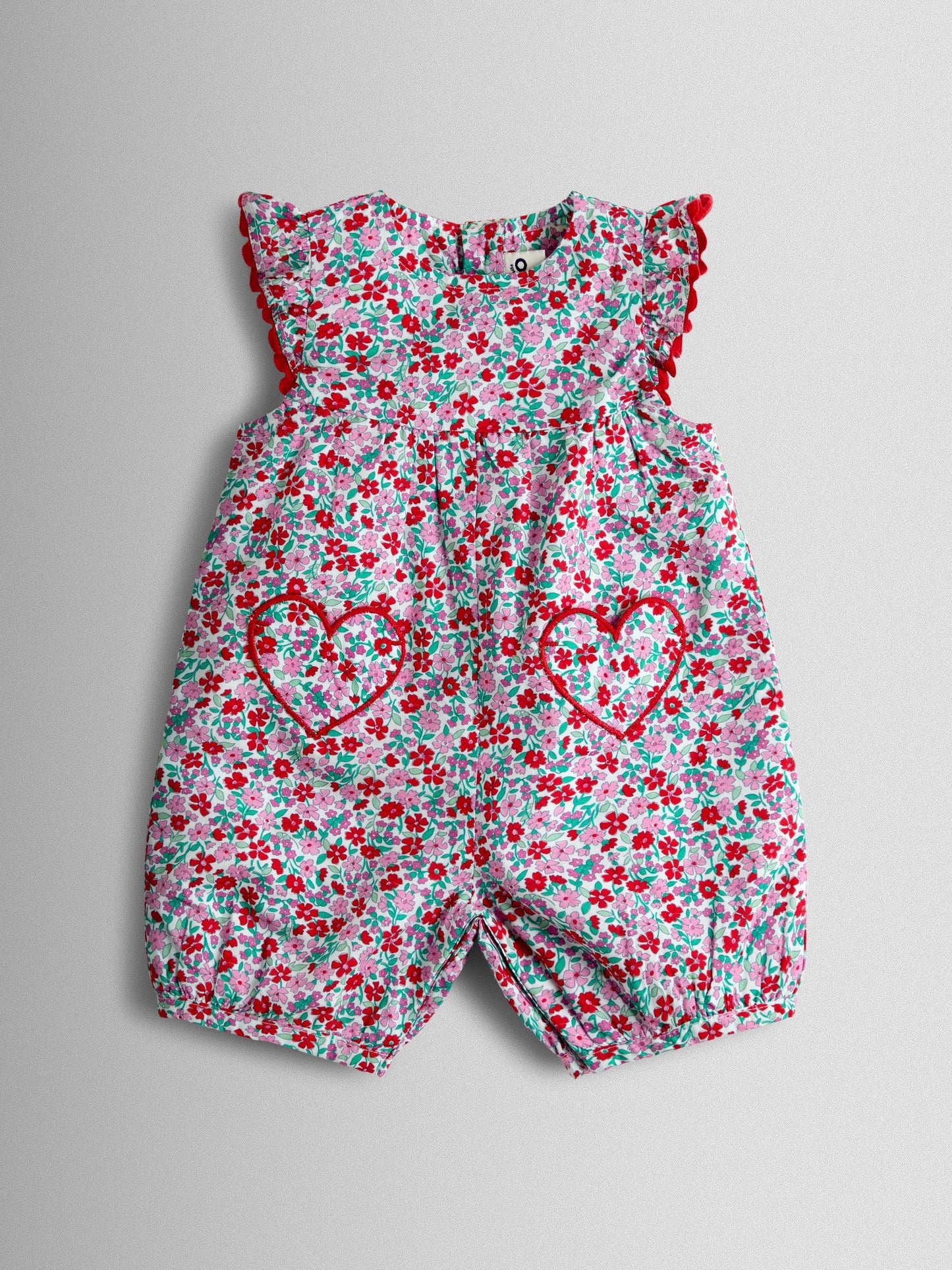 JoJo Maman Bébé Red Floral Ruffle Shoulder Romper image 1