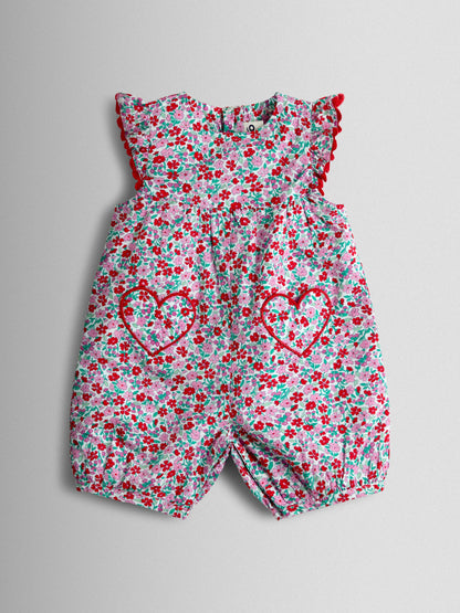 JoJo Maman Bébé Red Floral Ruffle Shoulder Romper image 1
