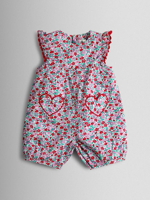 JoJo Maman Bébé Red Floral Ruffle Shoulder Romper image 1