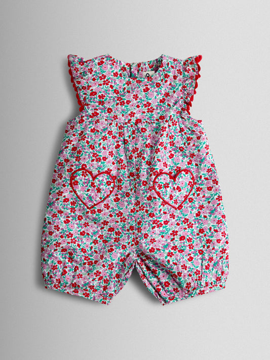 JoJo Maman Bébé Red Floral Ruffle Shoulder Romper image 1