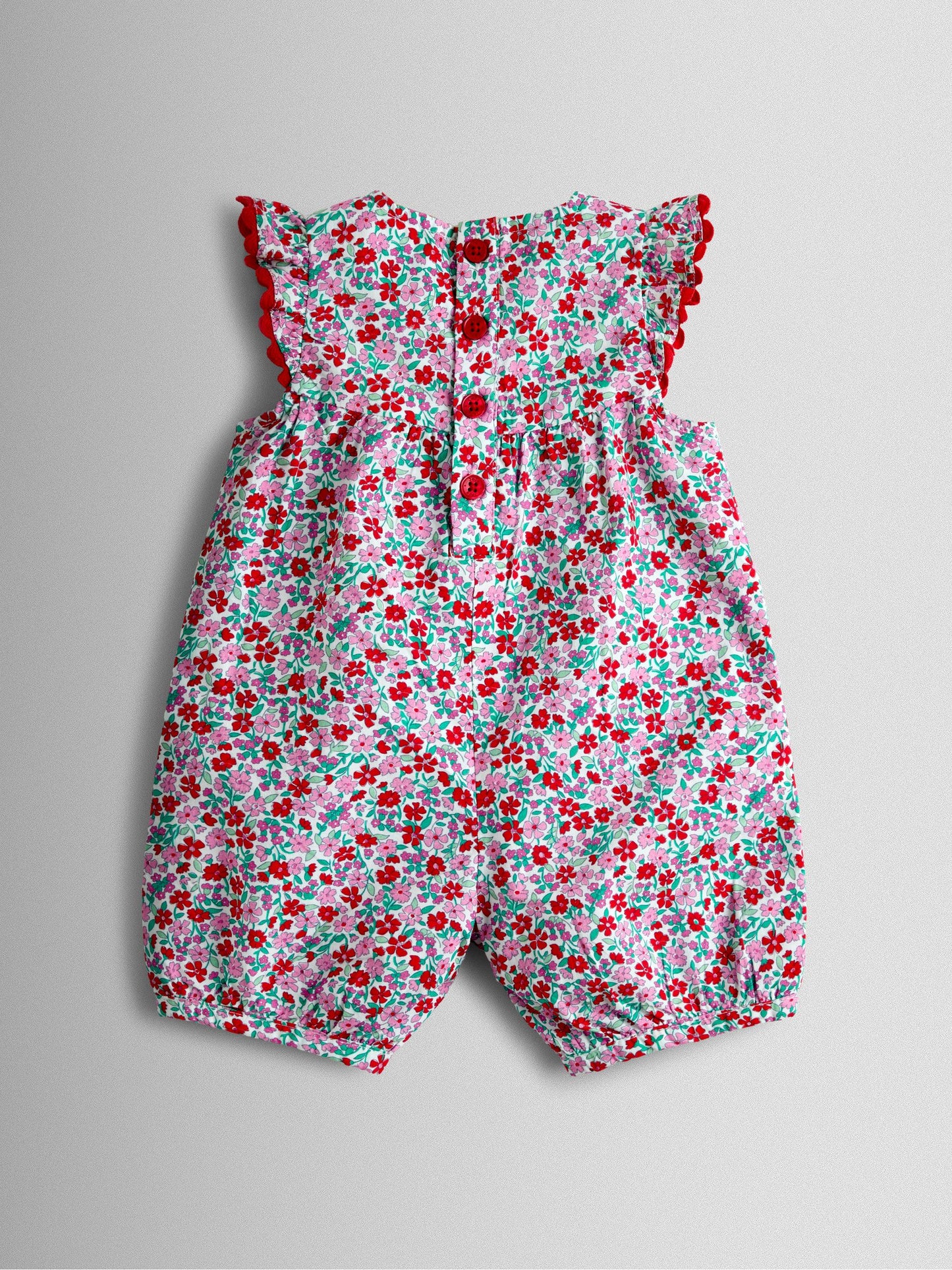 JoJo Maman Bébé Red Floral Ruffle Shoulder Romper image 2