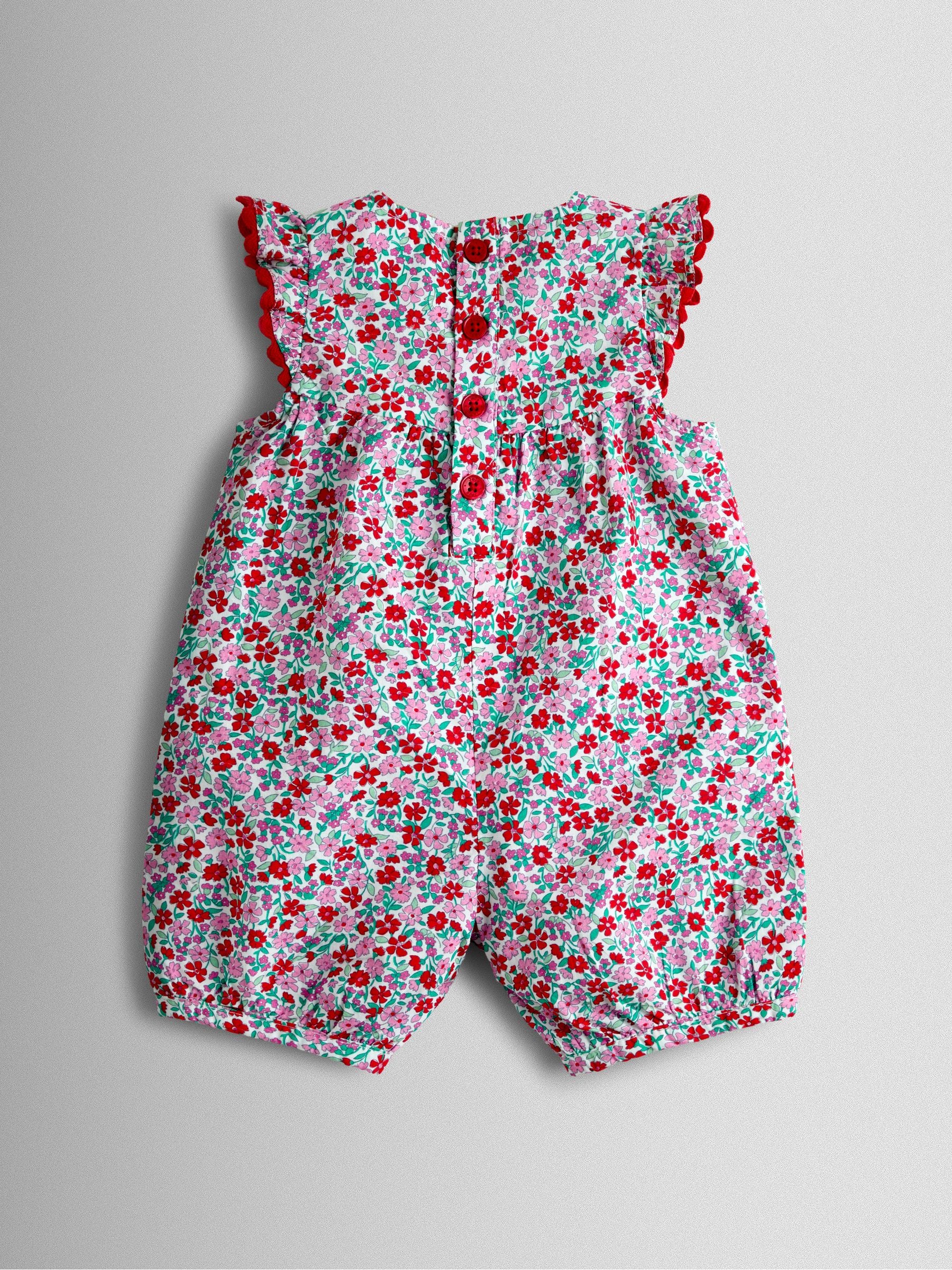 JoJo Maman Bébé Red Floral Ruffle Shoulder Romper image 2