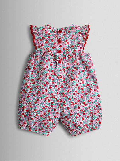 JoJo Maman Bébé Red Floral Ruffle Shoulder Romper image 2