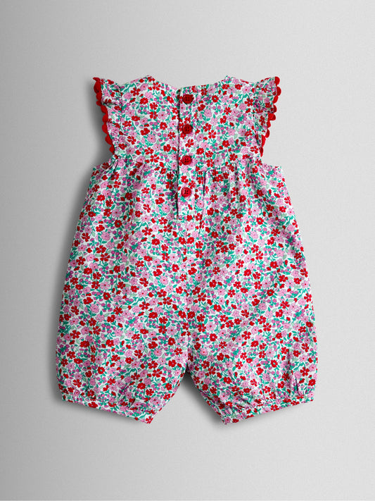 JoJo Maman Bébé Red Floral Ruffle Shoulder Romper image 2