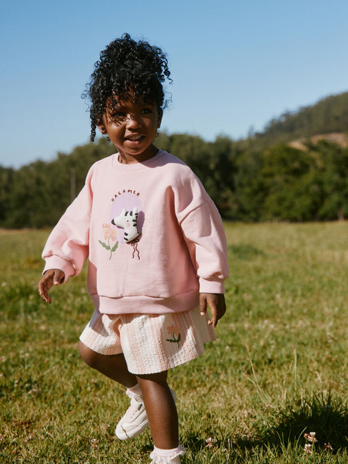 Light Pink Zebra Stripe Crew Neck Sweatshirt & Shorts Set (3mths-7yrs) image 1