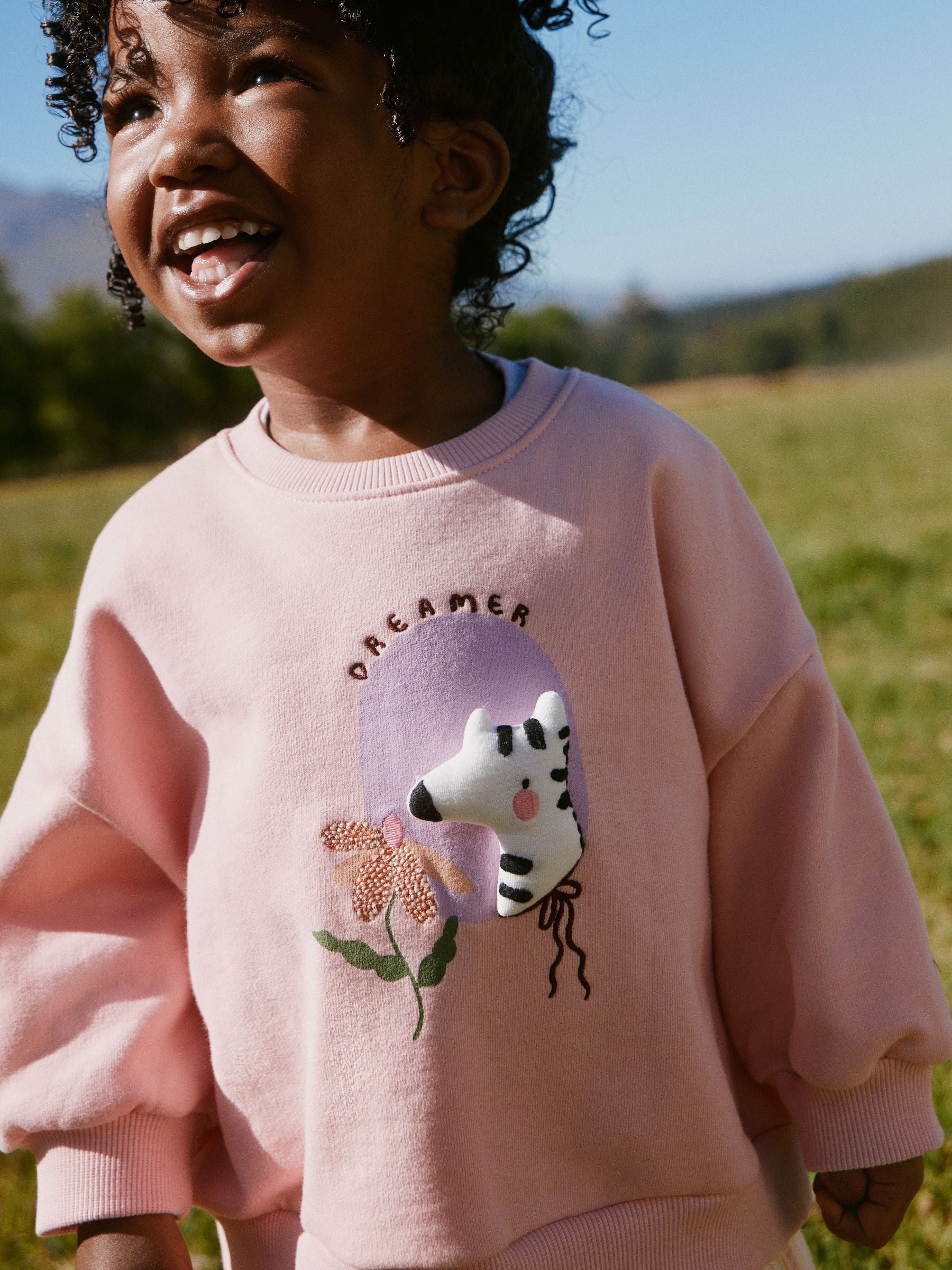 Light Pink Zebra Stripe Crew Neck Sweatshirt & Shorts Set (3mths-7yrs) image 2