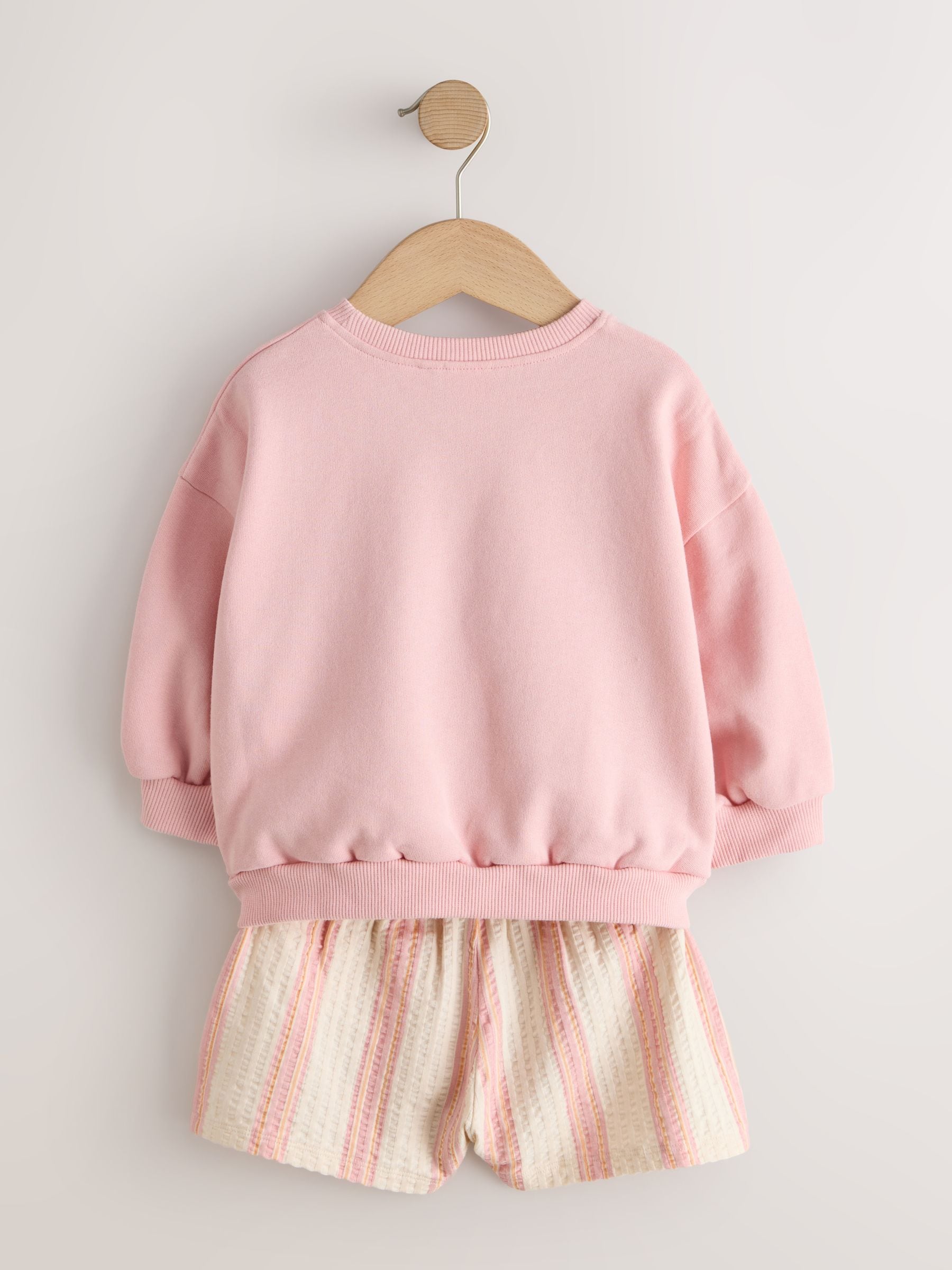 Light Pink Zebra Stripe Crew Neck Sweatshirt & Shorts Set (3mths-7yrs) image 6