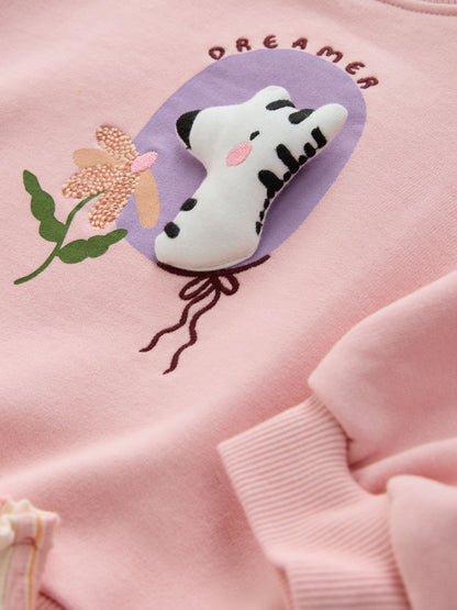 Light Pink Zebra Stripe Crew Neck Sweatshirt & Shorts Set (3mths-7yrs) image 7