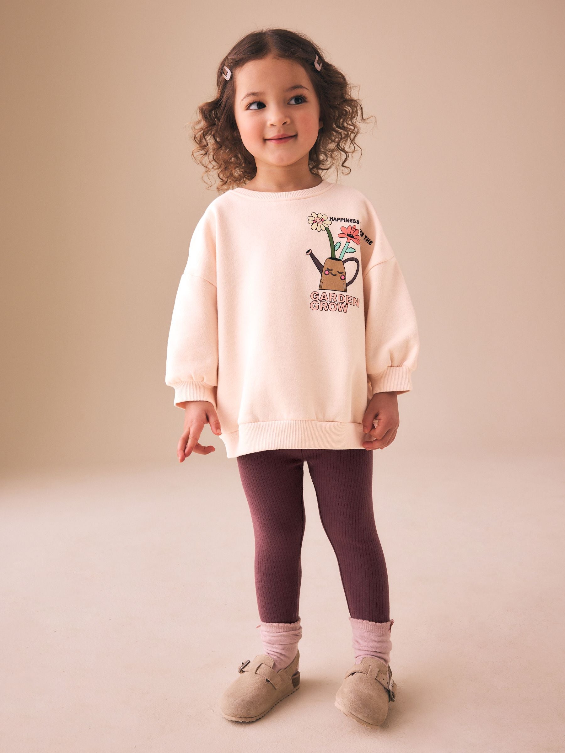 Cream Garden Graphic Sweatshirt and Leggings Set (3mths-7yrs) image 1