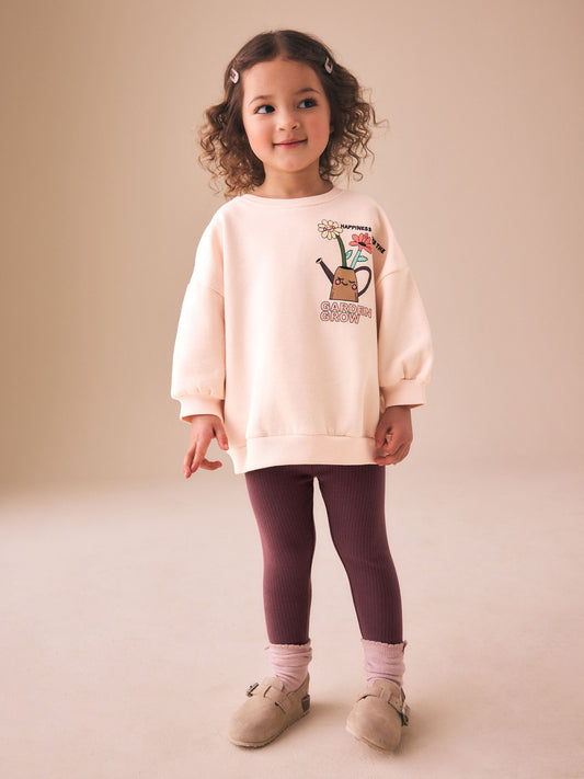 Cream Garden Graphic Sweatshirt and Leggings Set (3mths-7yrs) image 1