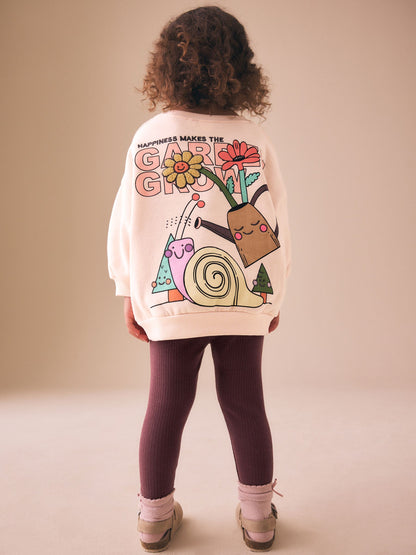 Cream Garden Graphic Sweatshirt and Leggings Set (3mths-7yrs) image 3