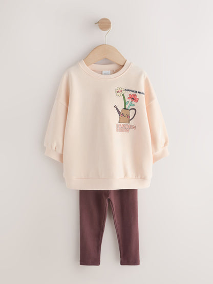 Cream Garden Graphic Sweatshirt and Leggings Set (3mths-7yrs) image 6