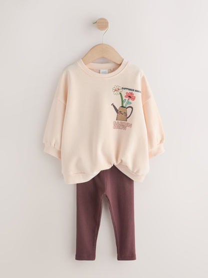 Cream Garden Graphic Sweatshirt and Leggings Set (3mths-7yrs) image 7