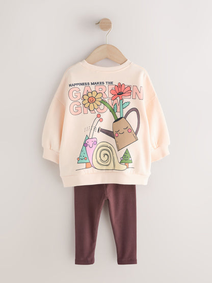 Cream Garden Graphic Sweatshirt and Leggings Set (3mths-7yrs) image 8