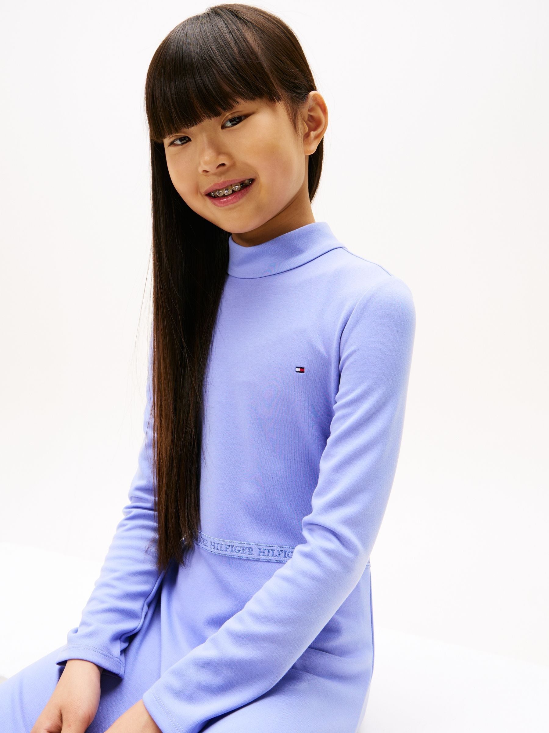 Tommy Hilfiger Purple Sparkle Logo Mock Neck Skater Dress image 4