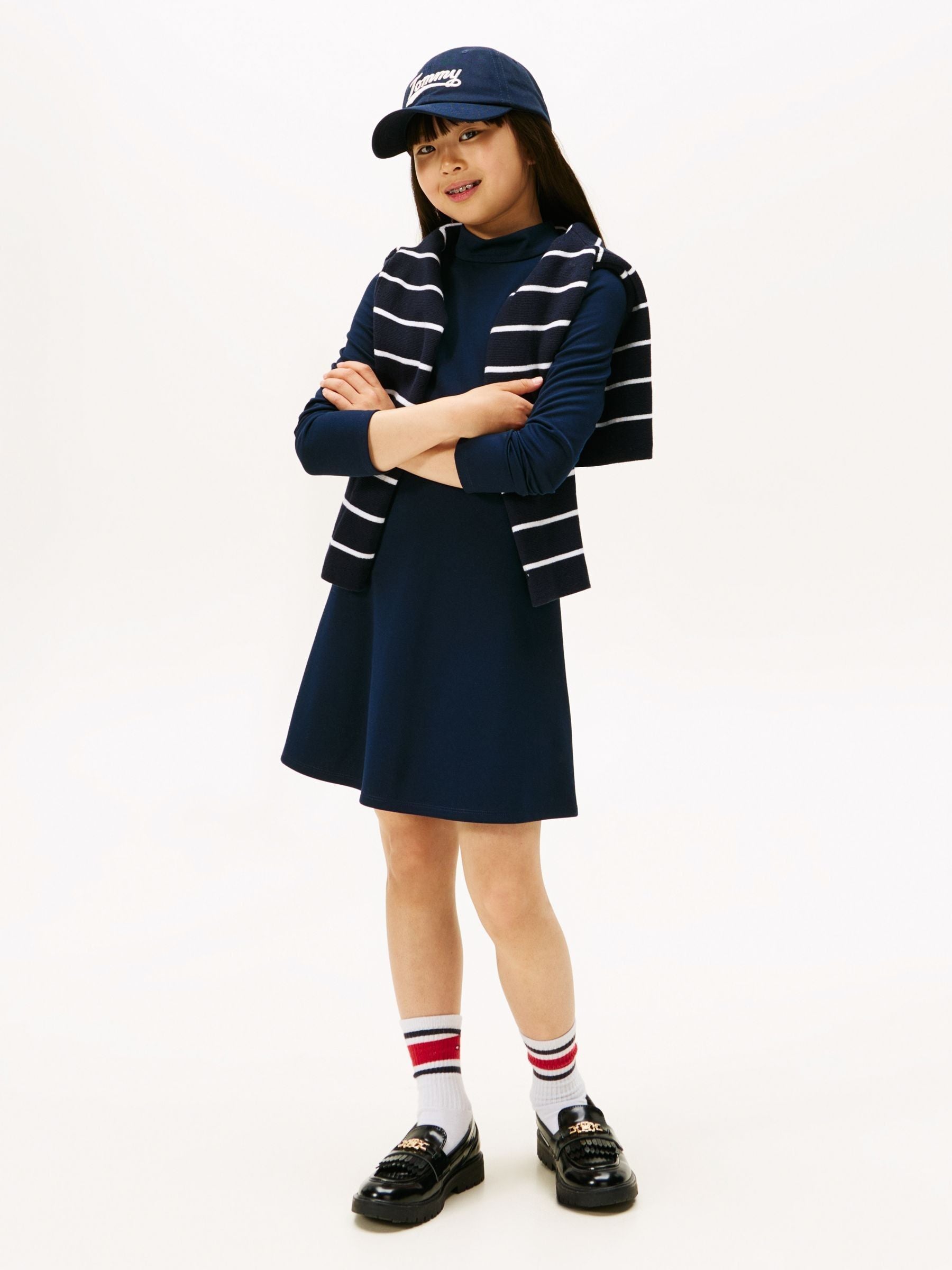 Tommy Hilfiger Blue Sparkle Logo Mock Neck Skater Dress image 1