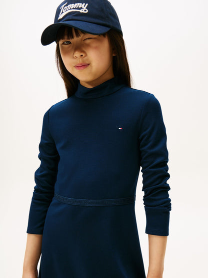 Tommy Hilfiger Blue Sparkle Logo Mock Neck Skater Dress image 3
