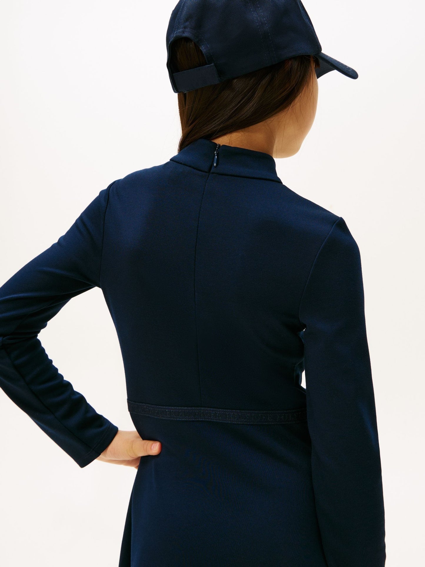 Tommy Hilfiger Blue Sparkle Logo Mock Neck Skater Dress image 4