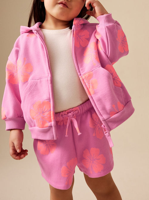 Pink Flowers Sweat Shorts (3mths-7yrs) image 1