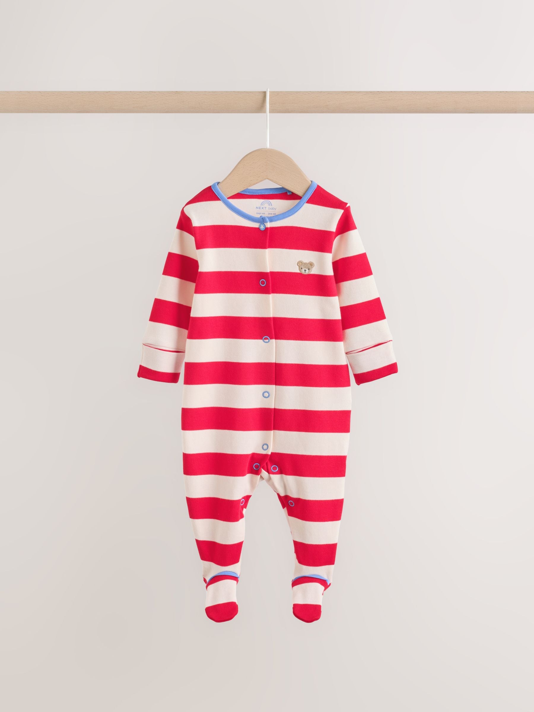 Blue Red Stripe Baby Sleepsuit 3 Pack (0mths-2yrs) image 3