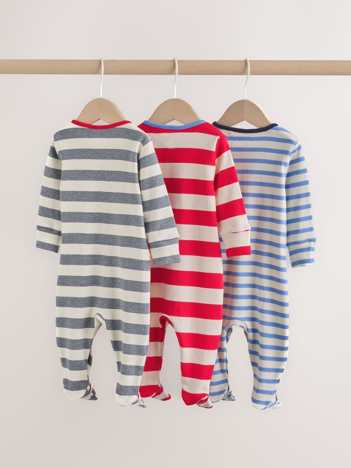 Blue Red Stripe Baby Sleepsuit 3 Pack (0mths-2yrs) image 5