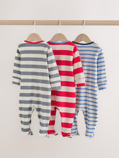 Blue Red Stripe Baby Sleepsuit 3 Pack (0mths-2yrs) image 5
