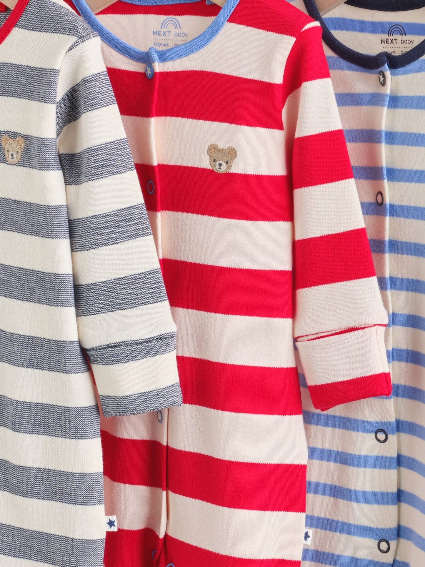 Blue Red Stripe Baby Sleepsuit 3 Pack (0mths-2yrs) image 7