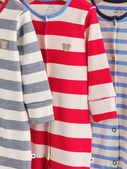 Blue Red Stripe Baby Sleepsuit 3 Pack (0mths-2yrs) image 7