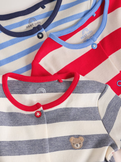 Blue Red Stripe Baby Sleepsuit 3 Pack (0mths-2yrs) image 8