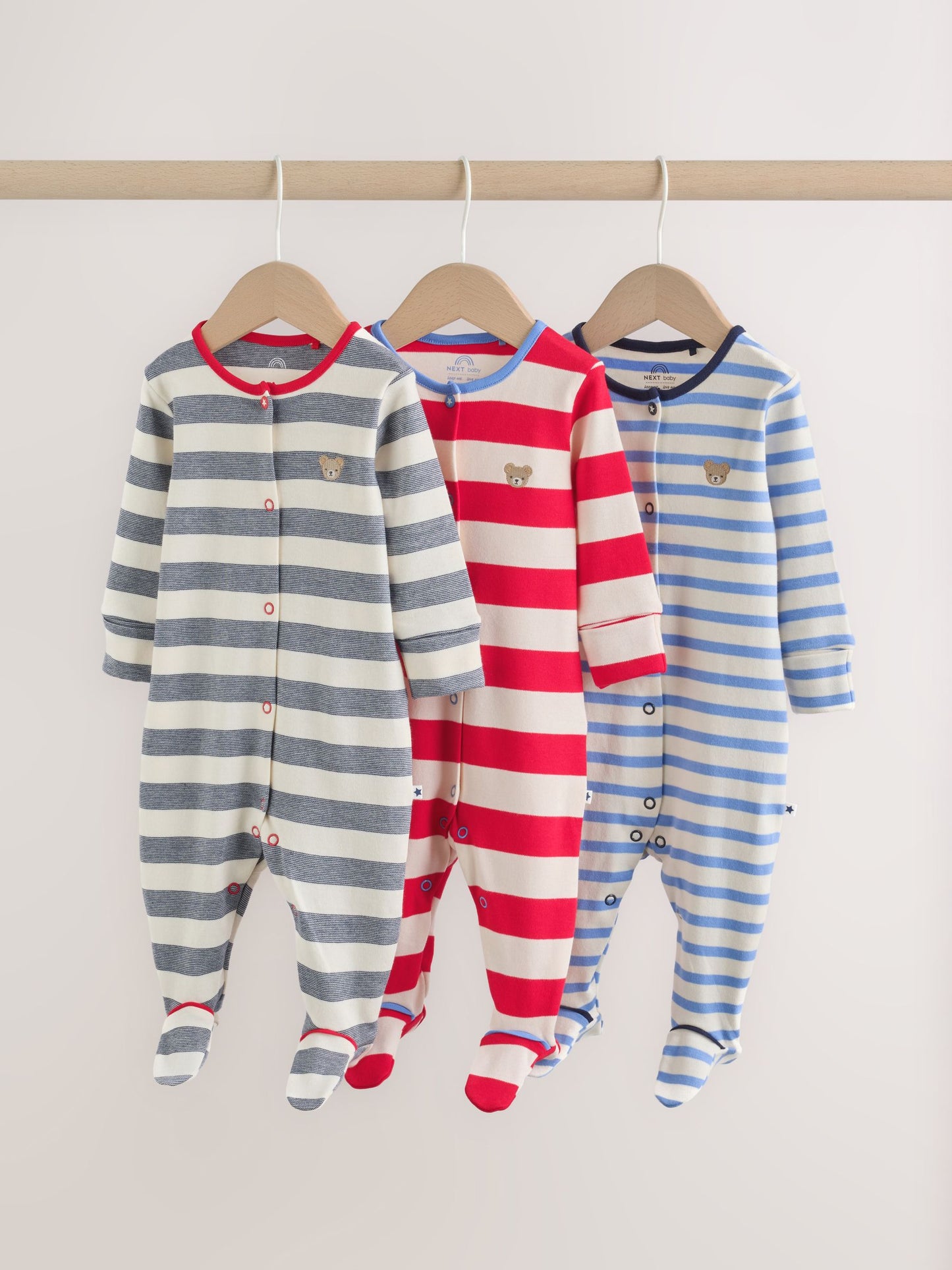 Blue Red Stripe Baby Sleepsuit 3 Pack (0mths-2yrs) image 1