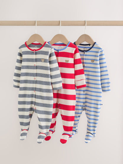 Blue Red Stripe Baby Sleepsuit 3 Pack (0mths-2yrs) image 1