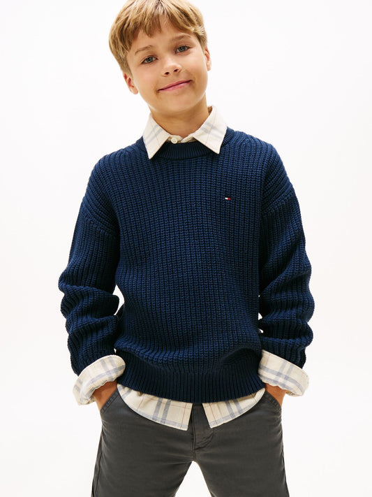 Tommy Hilfiger Navy Blue Cardigan Stitch Crew Neck Jumper - image 1