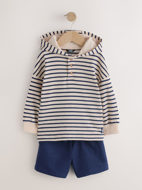 Ecru White Striped Textured Sweat Top and Shorts Set (3mths-7yrs) image 1