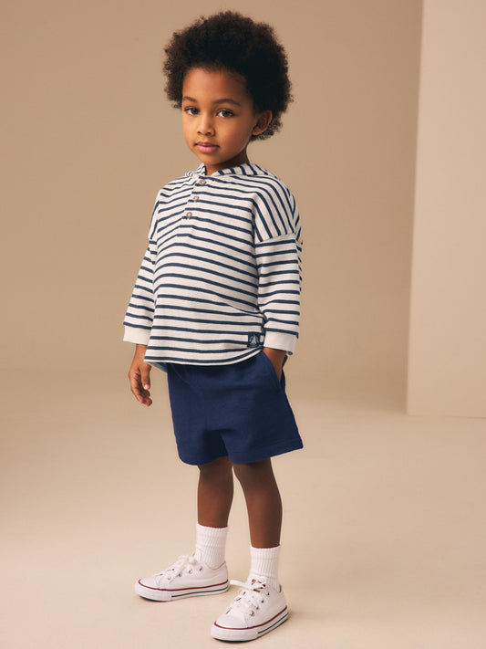 Ecru White Striped Textured Sweat Top and Shorts Set (3mths-7yrs) image 1