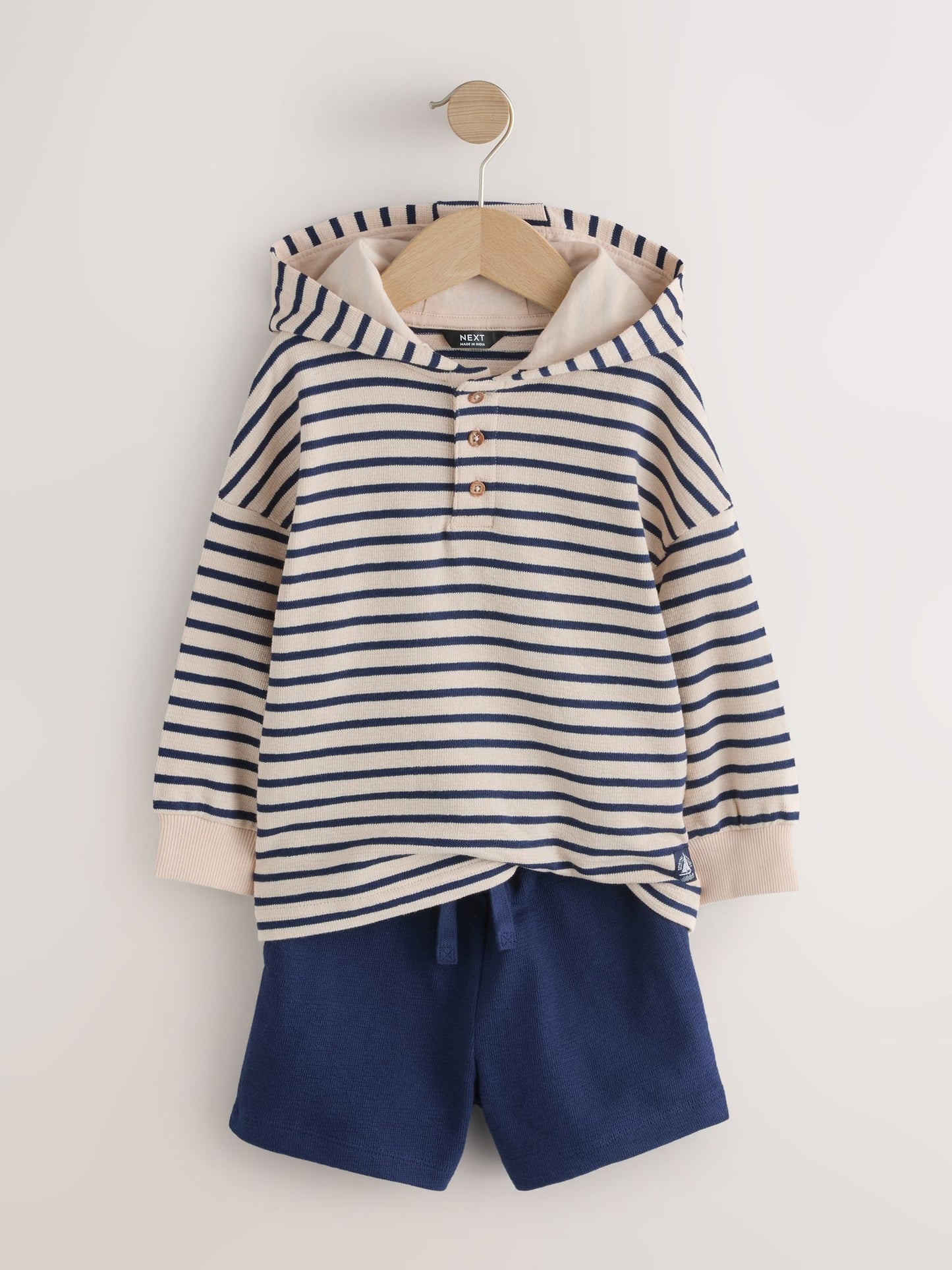Ecru White Striped Textured Sweat Top and Shorts Set (3mths-7yrs) image 2