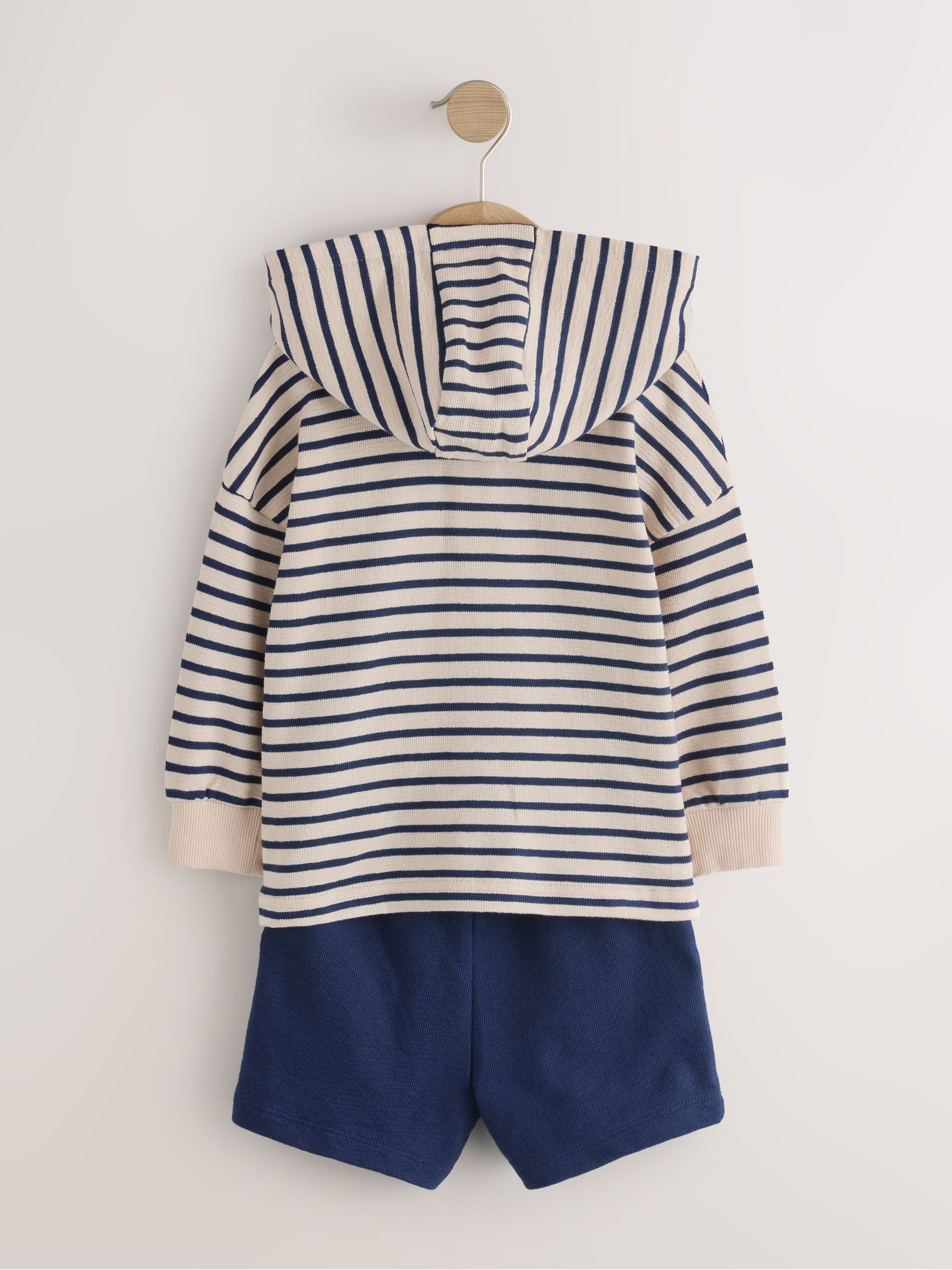 Ecru White Striped Textured Sweat Top and Shorts Set (3mths-7yrs) image 3