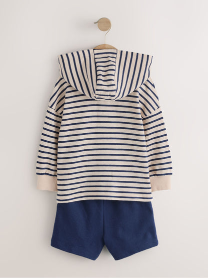 Ecru White Striped Textured Sweat Top and Shorts Set (3mths-7yrs) image 3