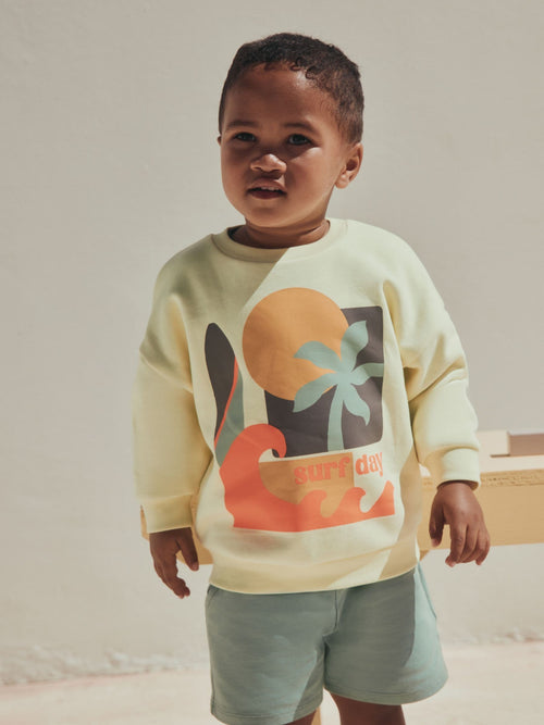 Dsiney Kidz - Yellow Surf Day Crew Neck Sweatshirt and Shorts Set (3mths-7yrs) (3mths-7yrs) image 1