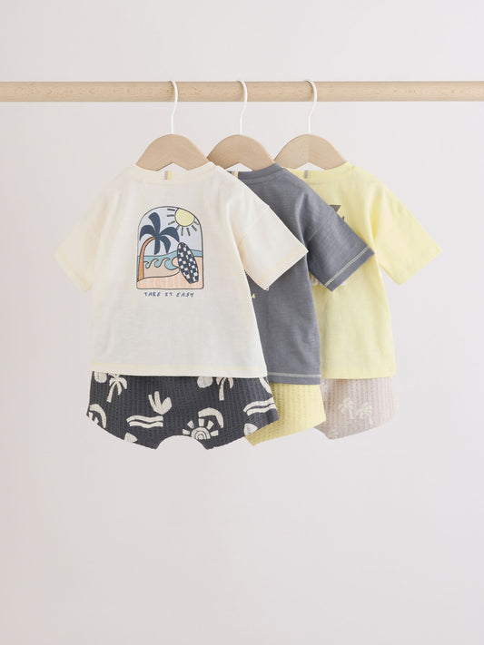 Mono/Fluro Yellow Palms Tops and Shorts Baby Set 6 Piece (0mths-3yrs) image 2