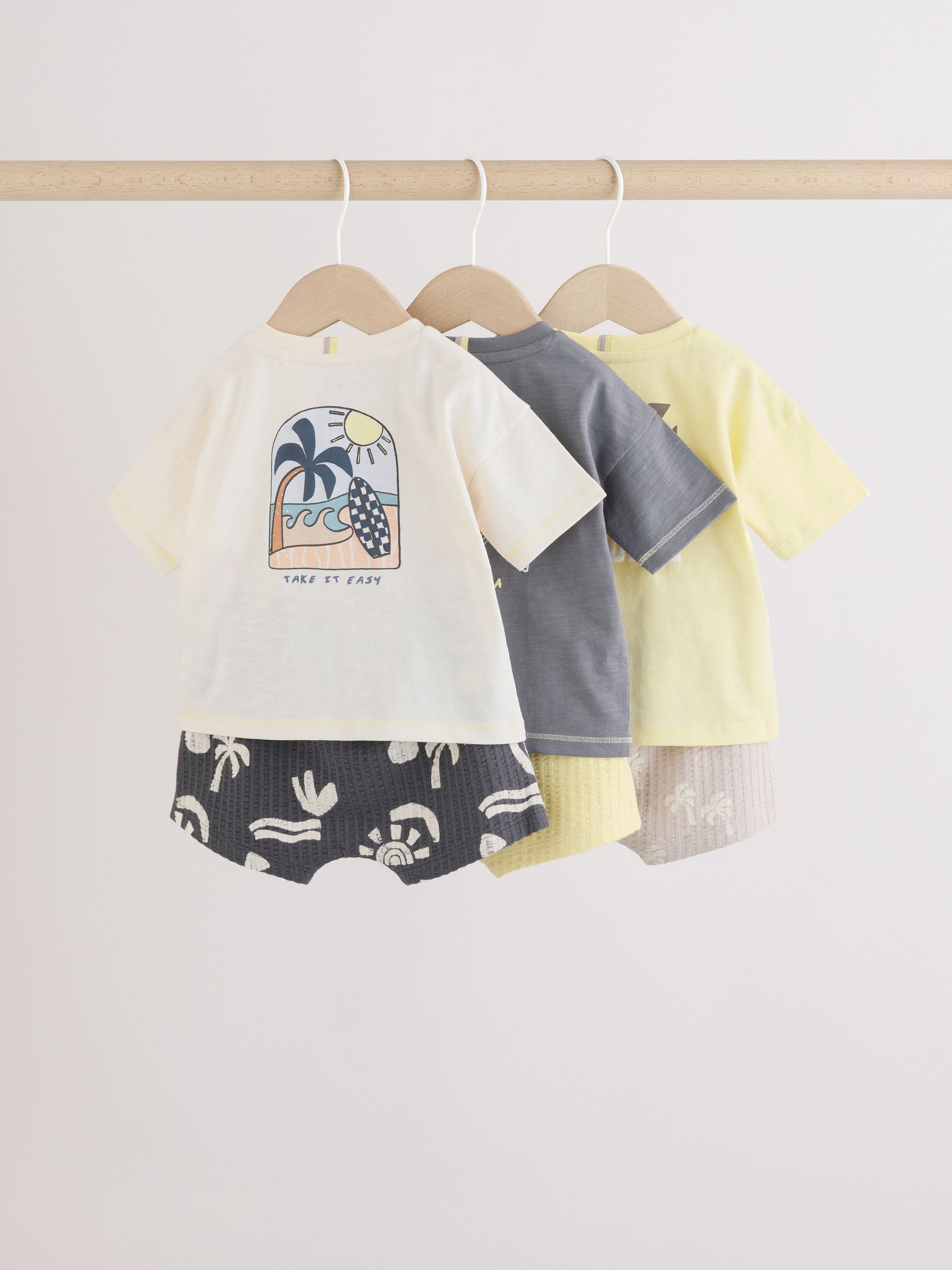 Dsiney Kidz - Mono/Fluro Yellow Palms Tops and Shorts Baby Set 6 Piece (0mths-2yrs) image 2