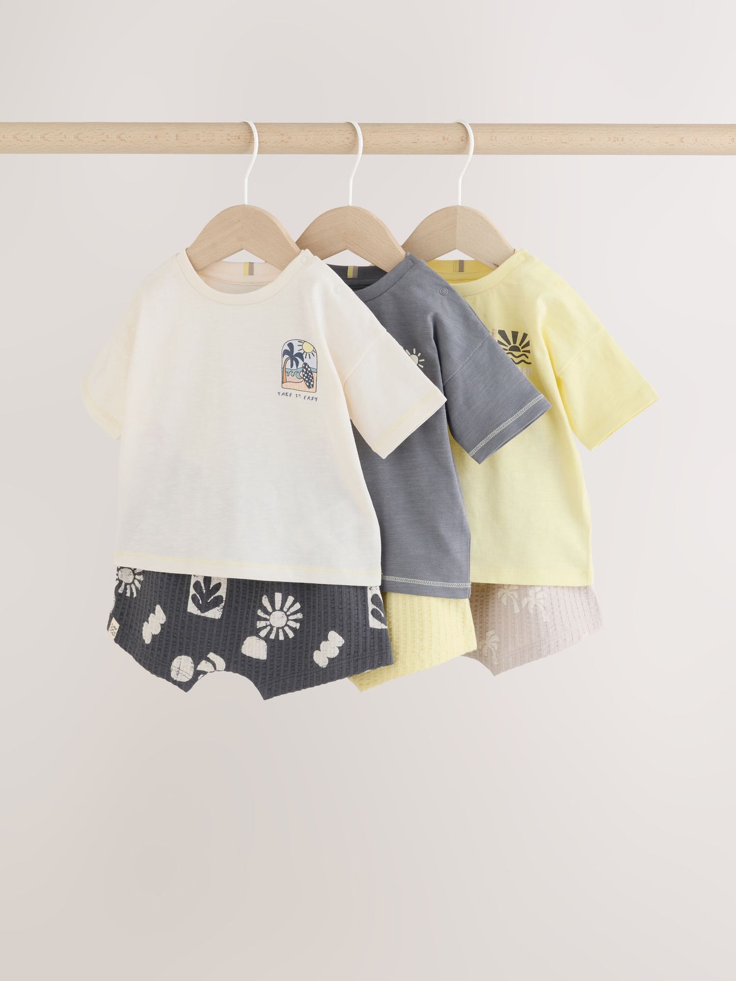 Dsiney Kidz - Mono/Fluro Yellow Palms Tops and Shorts Baby Set 6 Piece (0mths-2yrs) image 1